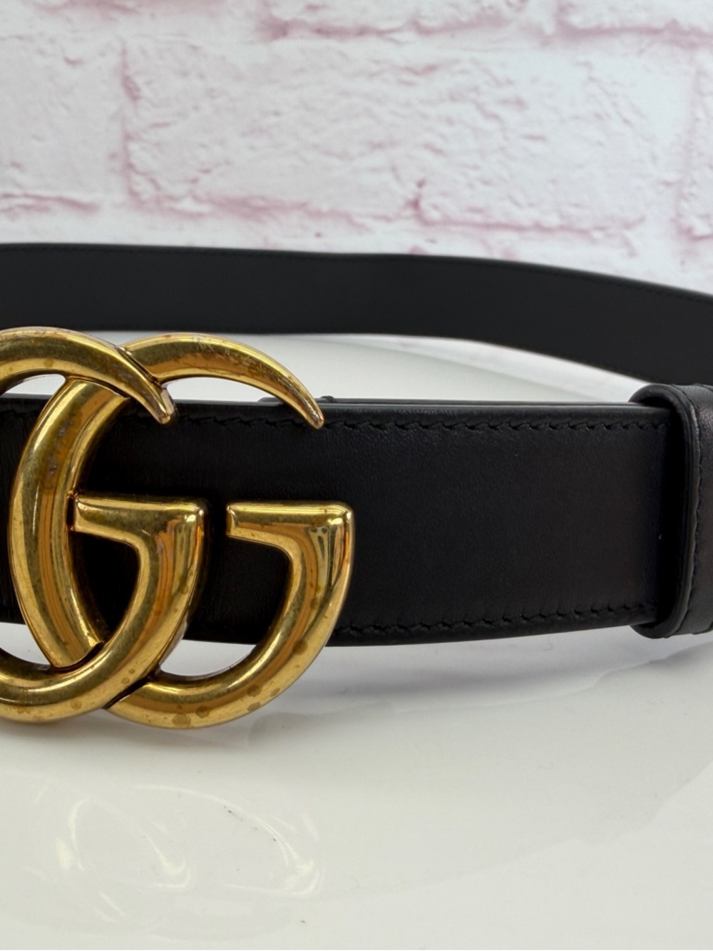 Authentic Gucci Slim Leather Marmont Gg Double Mens Belt Black 75/30 414516 - Picture 2 of 8
